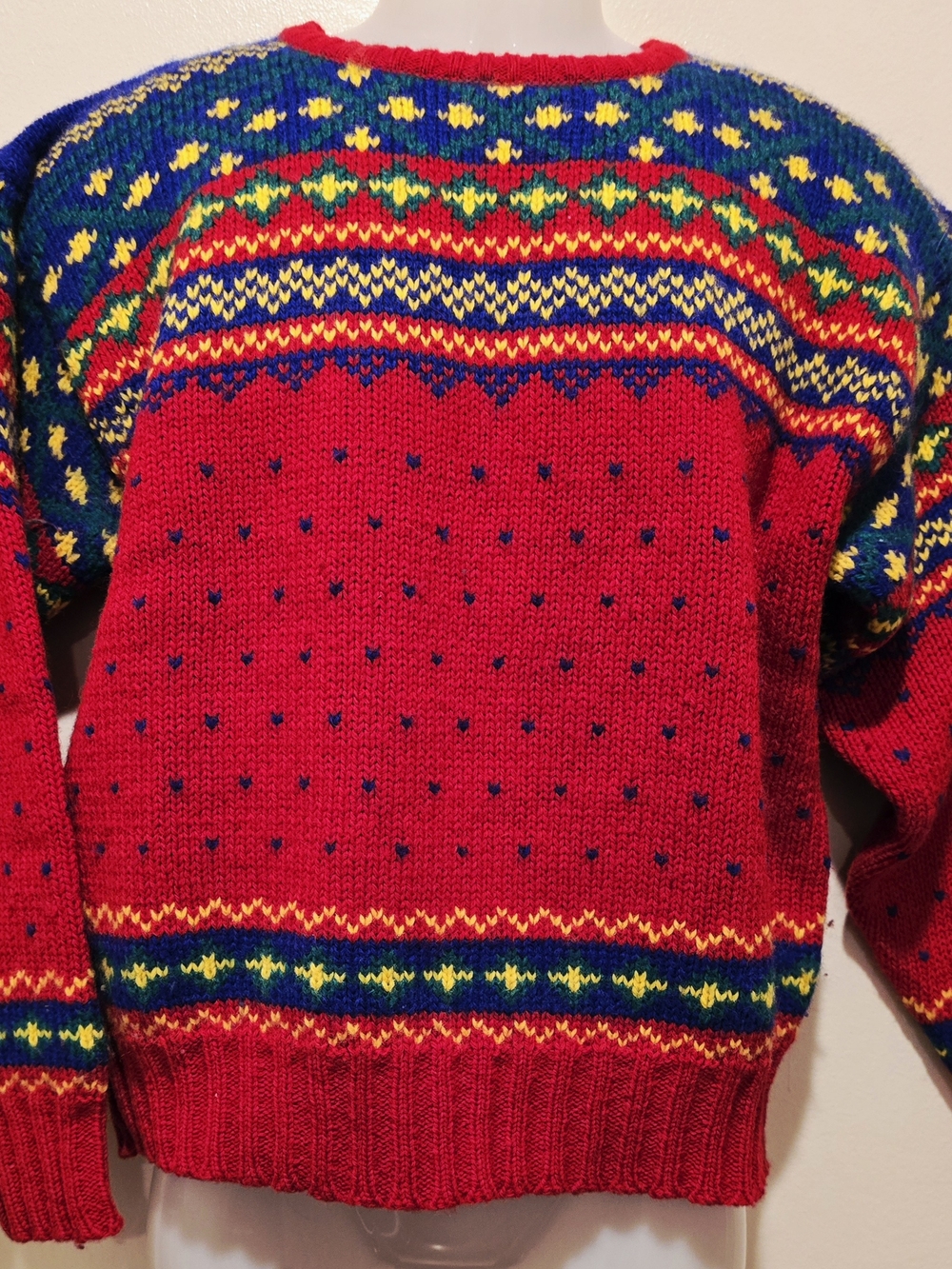 RALPH LAUREN Women's 1980'S Wool Red Multicolor Patterned Knit Sweater